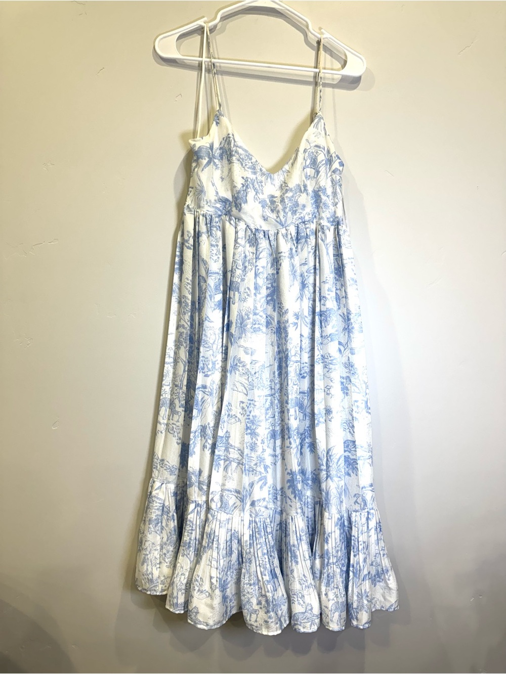 H&M White Midi Dress with Light Blue Floral Print